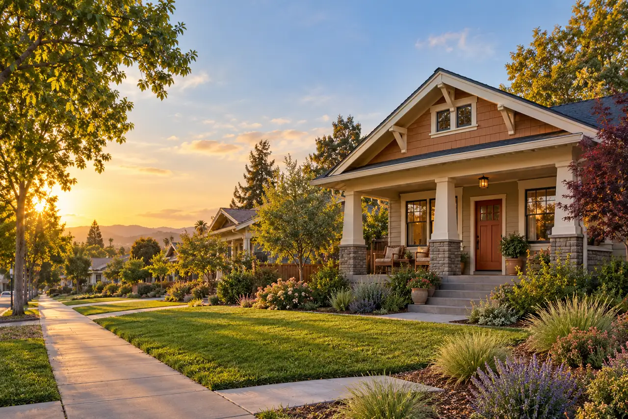 Illustrative exterior of craftsman near everyday amenities in National example